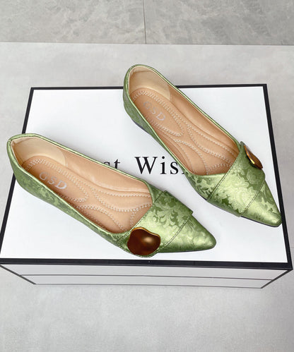 Elegant Flat Shoes Green Print Faux Leather Pointed Toe