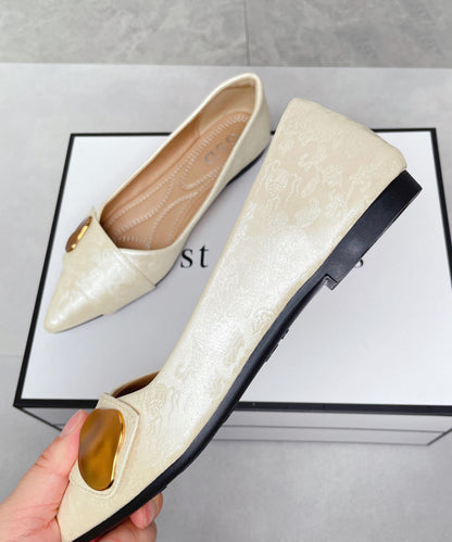 Elegant Flat Shoes Green Print Faux Leather Pointed Toe