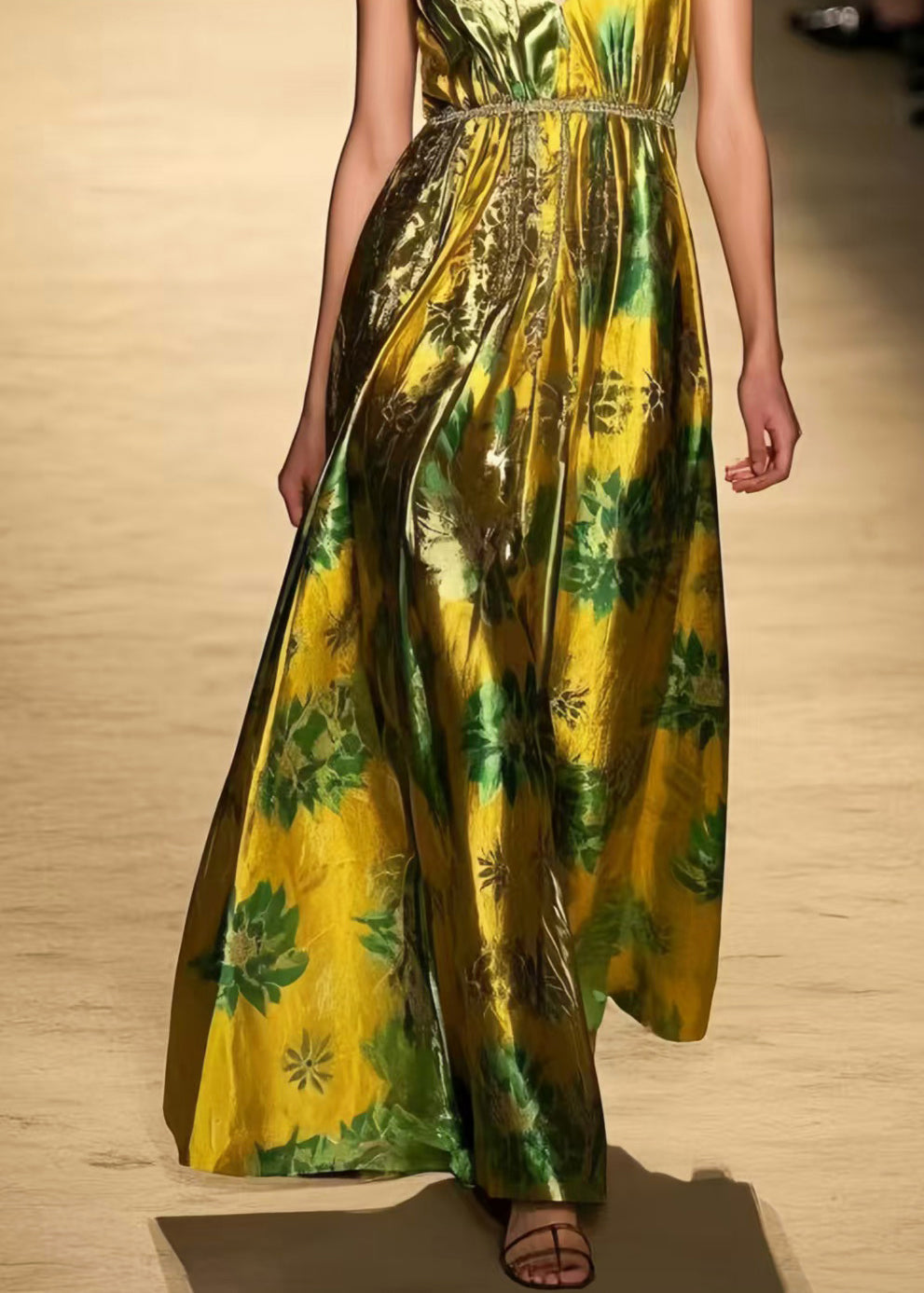 Elegant Fluorescent Green Print Silk Vestidos Dress Summer