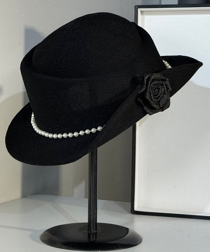 Elegant French Beige Breathable Flower Pearl Cloche Hat