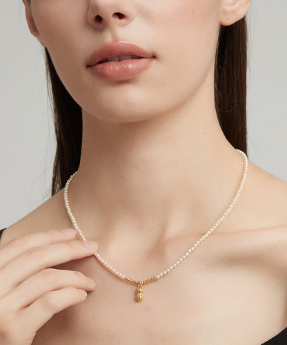 Elegant Gold Copper Overgild Pearl Peanut Pendant Necklace