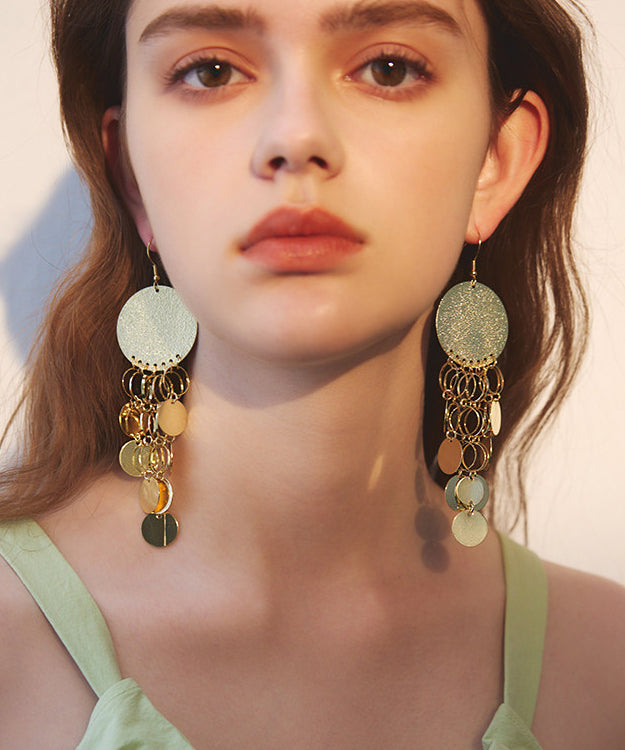 Elegant Gold Sequins Tassels Exaggeration Gold Plated Drop Earrings