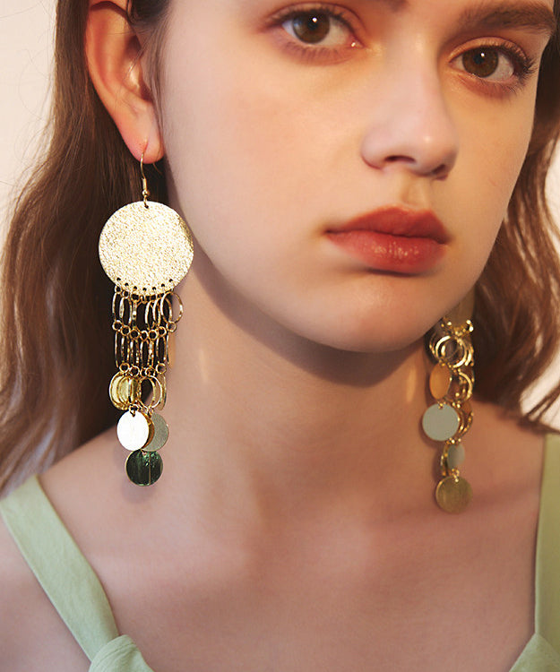 Elegant Gold Sequins Tassels Exaggeration Gold Plated Drop Earrings