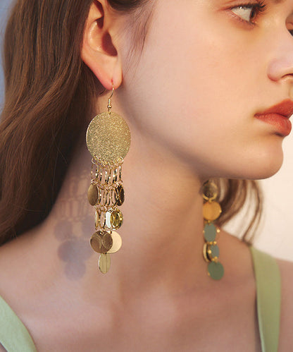 Elegant Gold Sequins Tassels Exaggeration Gold Plated Drop Earrings
