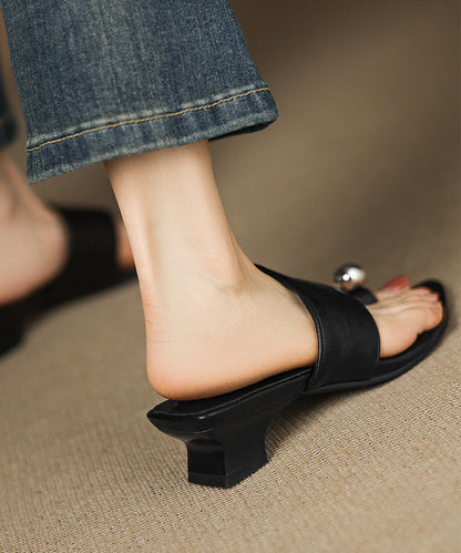 Elegant Gold Splicing Chunky Thong Sandals Pointed Toe