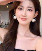 Elegant Gold Sterling Silver Alloy Pearl Hoop Earrings