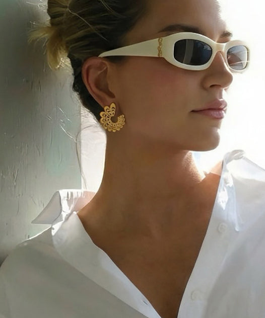 Elegant Golden Hollow Out Fan-shaped Metal Stud Earrings