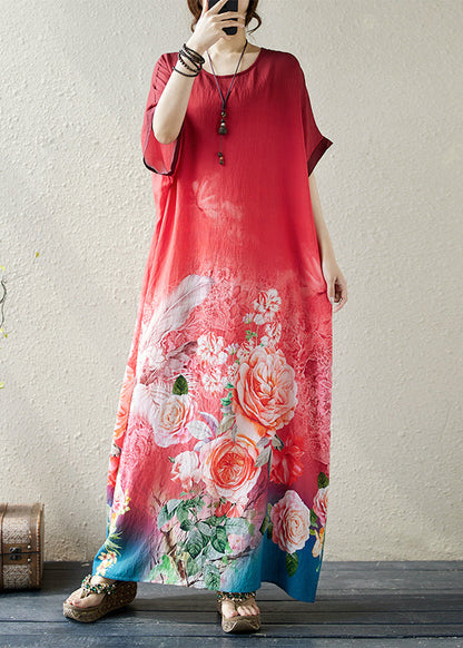 Elegant Gradient Red Oversized Print Holiday Dress Summer