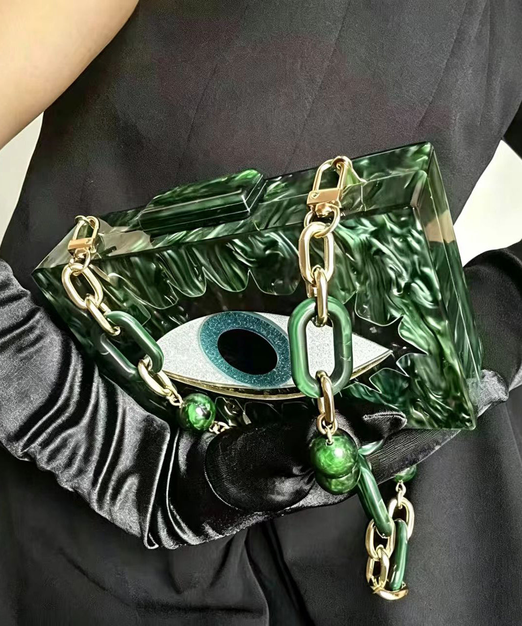 Elegant Green Acrylic Evil Eye Satchel Clutch