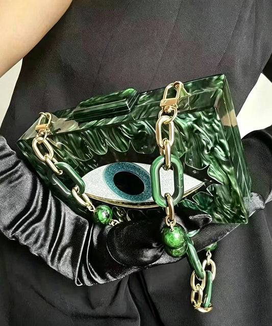 Elegant Green Acrylic Evil Eye Satchel Clutch