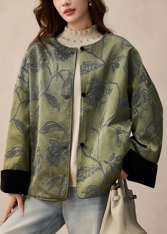 Elegant Green Jacquard Wear On Both Sides Silk Jackets Spring
