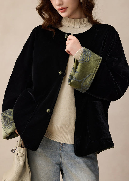 Elegant Green Jacquard Wear On Both Sides Silk Jackets Spring