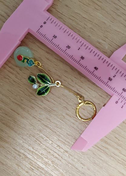 Elegant Green Leaf Metal Fine Circular Jade Drop Earrings