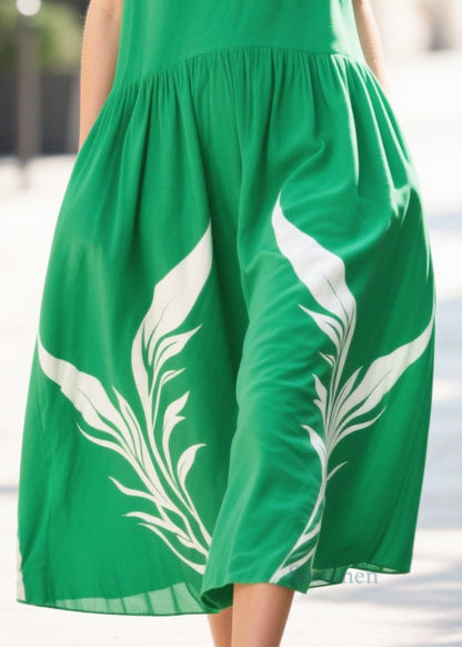 Elegant Green Oversized Print Cotton Vacation Dresses Summer