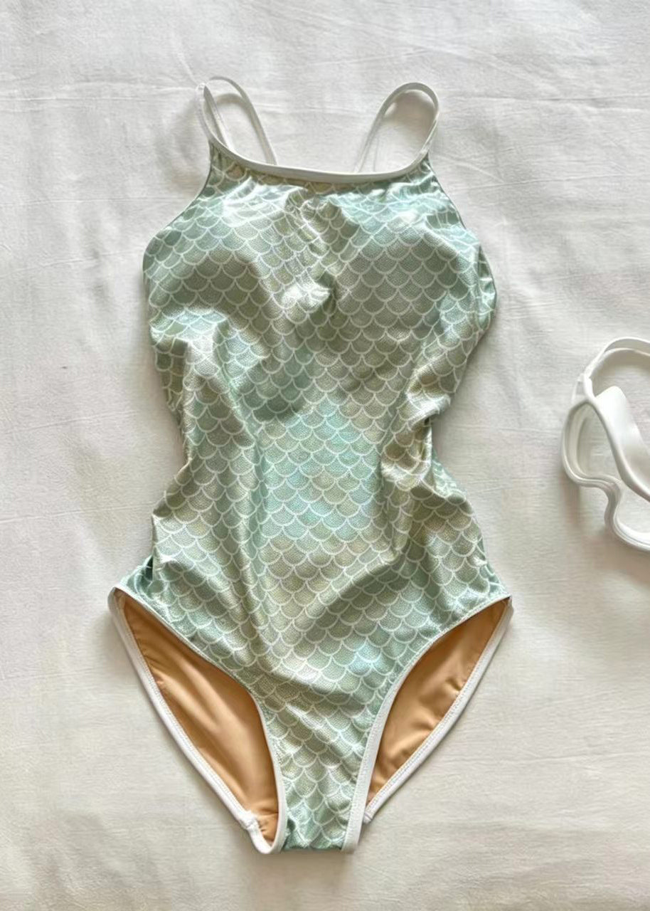 Elegant Green Print Backless Teddy Swimwear Bodysuit