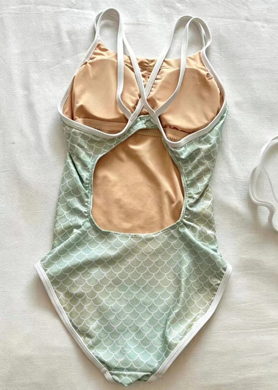 Elegant Green Print Backless Teddy Swimwear Bodysuit
