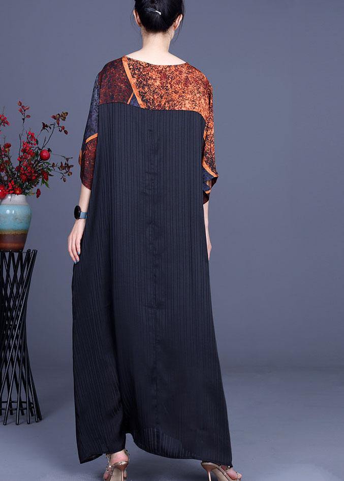 Elegant Green Print Patchwork Half Sleeve Silk Dress Summer - SooLinen