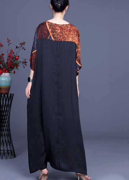 Elegant Green Print Patchwork Half Sleeve Silk Dress Summer - SooLinen