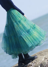 Load image into Gallery viewer, Elegant Green Ruffled Elastic Waist Tulle Skirt Spring