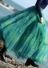 Load image into Gallery viewer, Elegant Green Ruffled Elastic Waist Tulle Skirt Spring