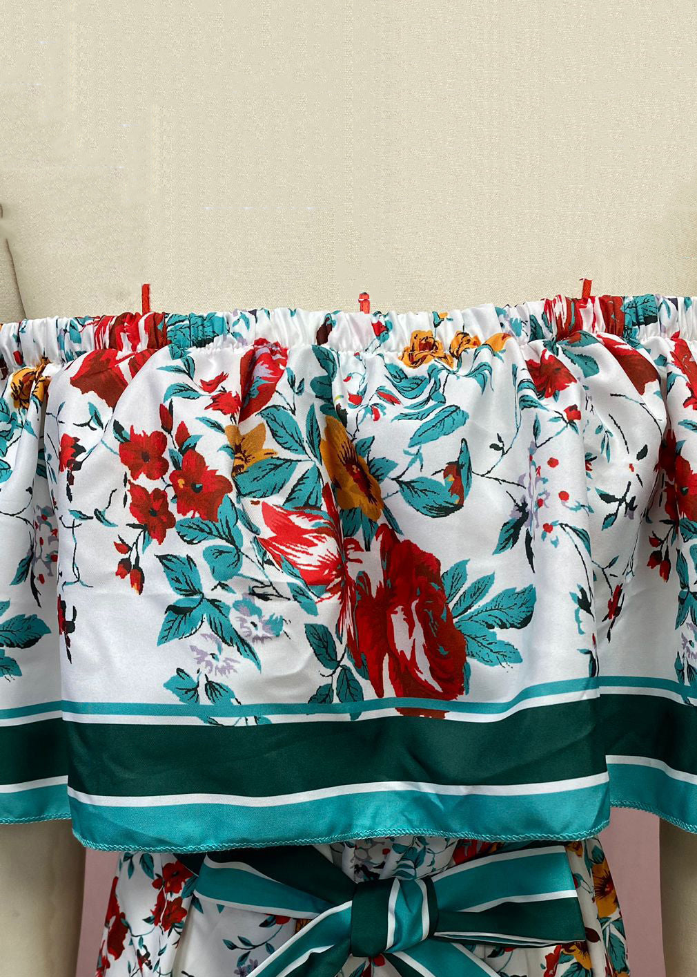 Elegant Green Slash Neck Print Cotton Long Dresses Summer