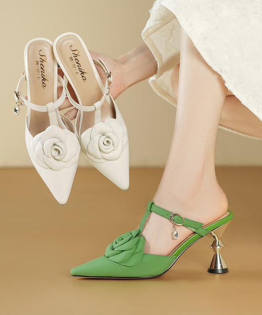 Elegant Green Splicing High Heel Slide Sandals Pointed Toe