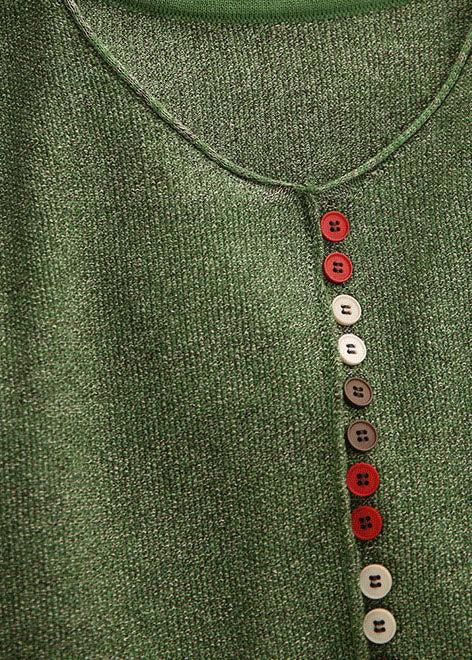 Elegant Green V Neck Buttons Knit Sweater Tops Winter
