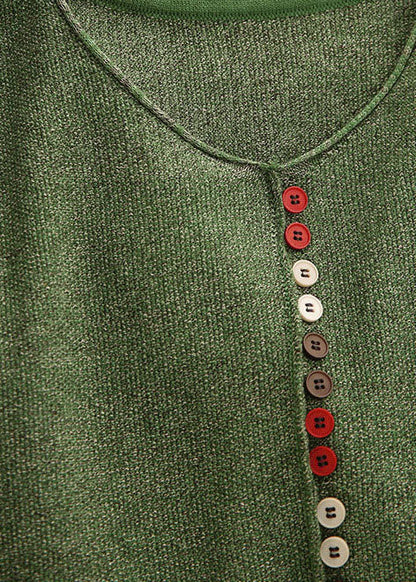 Elegant Green V Neck Buttons Knit Sweater Tops Winter