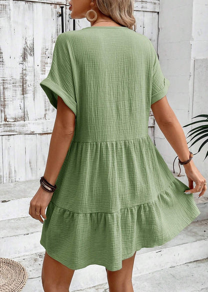 Elegant Green V Neck Cotton A Line Dresses Summer