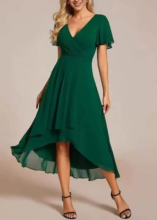 Elegant Green V Neck Layered Chiffon Long Dresses Summer