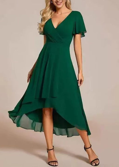 Elegant Green V Neck Layered Chiffon Long Dresses Summer