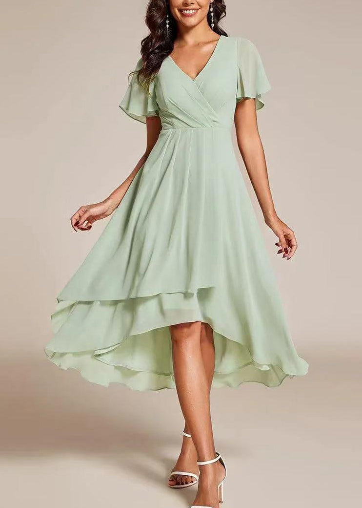 Elegant Green V Neck Layered Chiffon Long Dresses Summer