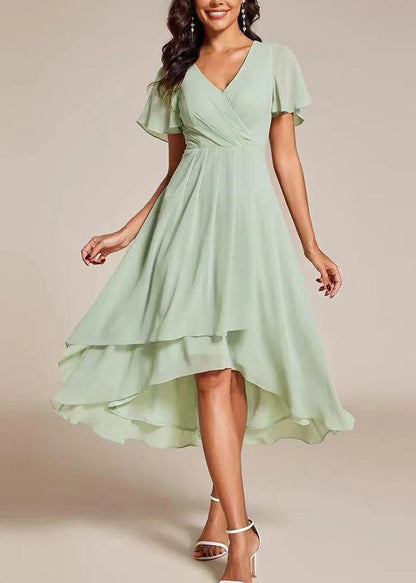 Elegant Green V Neck Layered Chiffon Long Dresses Summer