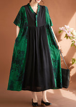 Load image into Gallery viewer, Elegant Green V Neck Print Patchwork Maxi Dresses Summer