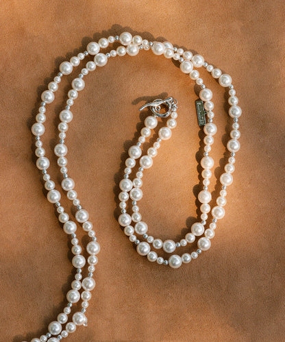Elegant Grey Copper Overgild Pearl Beading Gratuated Bead Necklace