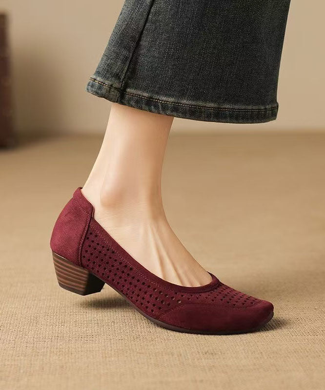 Elegant Grey Hollow Out Splicing Suede Chunky Shoes