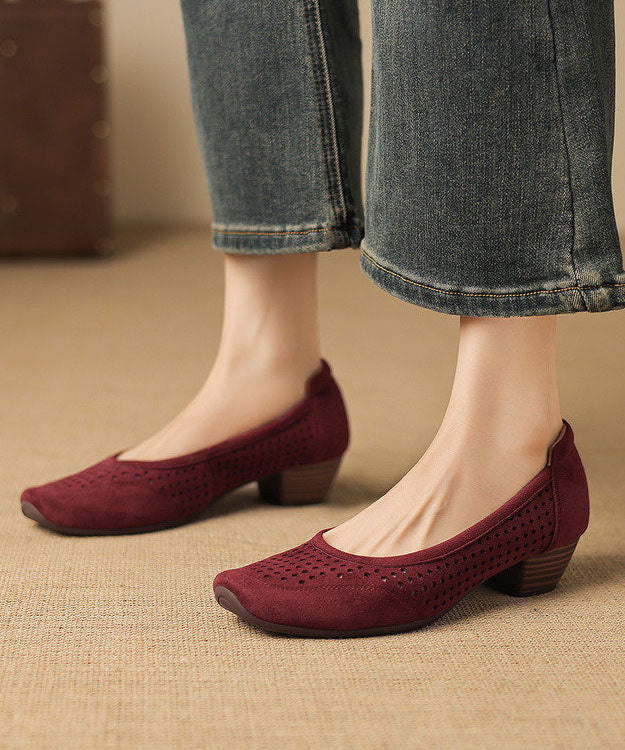 Elegant Grey Hollow Out Splicing Suede Chunky Shoes