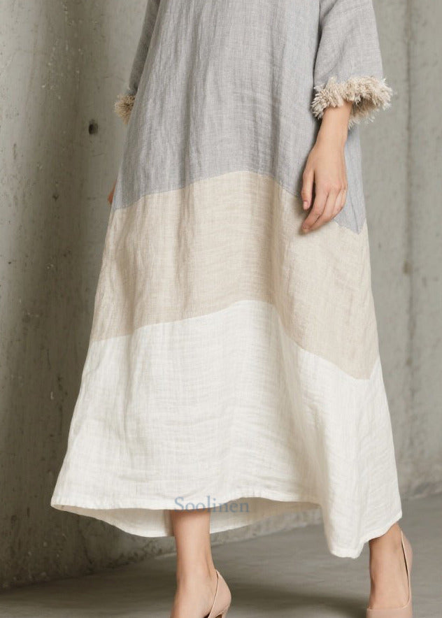 Elegant Grey Oversized Patchwork Faux Fur Long Dress Fall