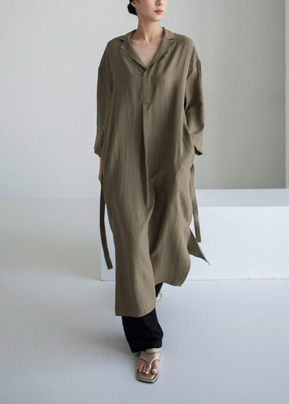 Elegant Grey Peter Pan Collar Pockets Asymmetrical Dress Long Sleeve