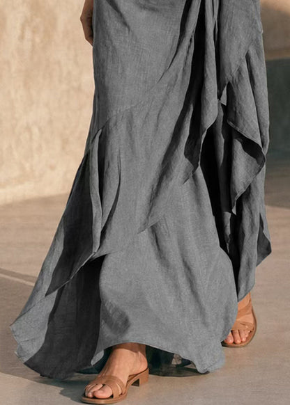 Elegant Grey Slash Neck Asymmetrical Holiday Dress Bracelet Sleeve