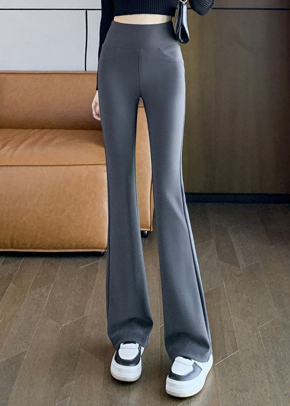 Elegant Grey Tummy Control Cotton Flare Leggings Fall