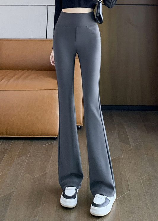 Elegant Grey Tummy Control Cotton Flare Leggings Fall