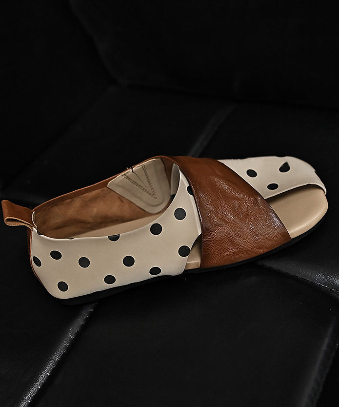 Elegant Hollow Out Hiking Sandals Brown Cowhide Leather