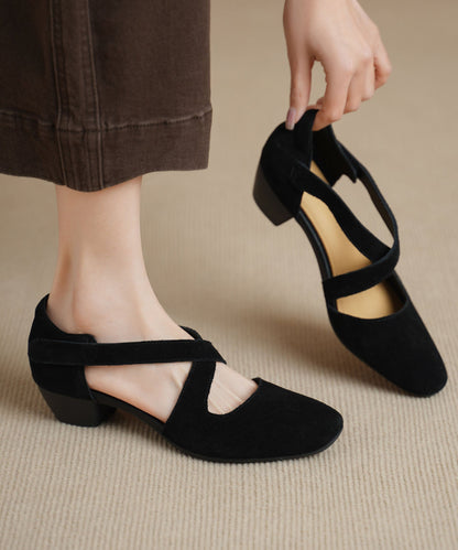Elegant Hollow Out Splicing Chunky Sandals Light Khaki Suede