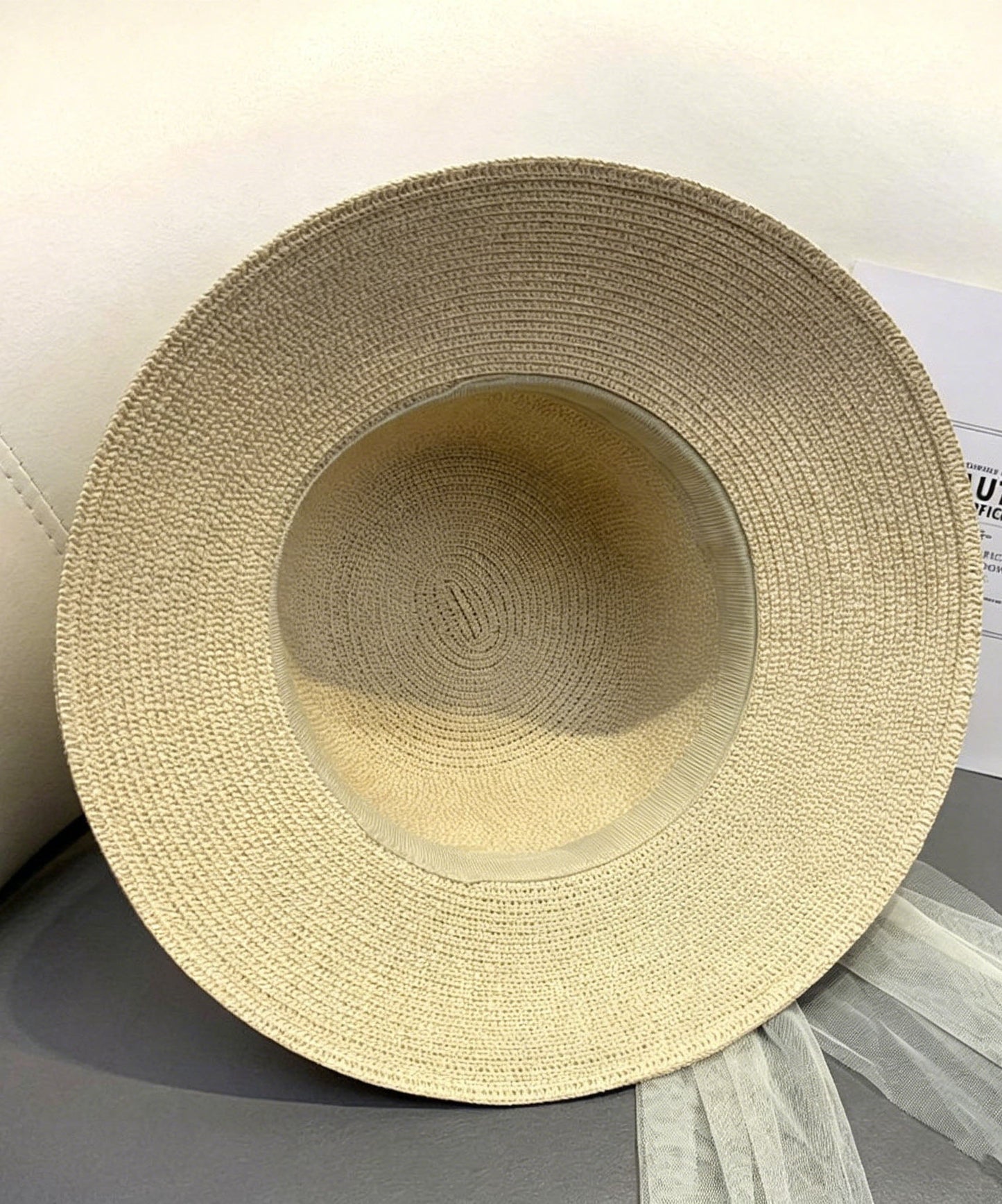 Elegant Khaki Nail Bead Bow Straw Woven Baseball Sun Hat