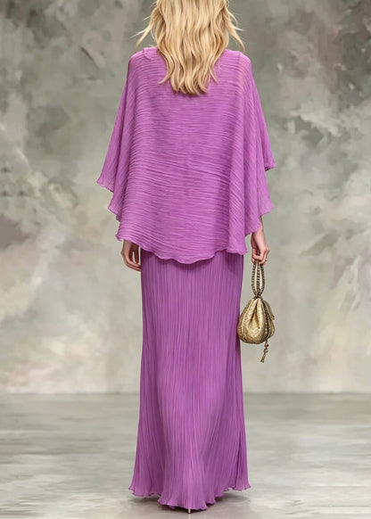 Elegant Lavender O Neck Silk Maxi Dress Summer