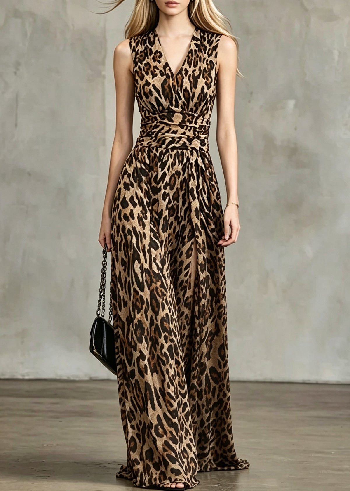 Elegant Leopard V Neck Tunic Maxi Dresses Summer
