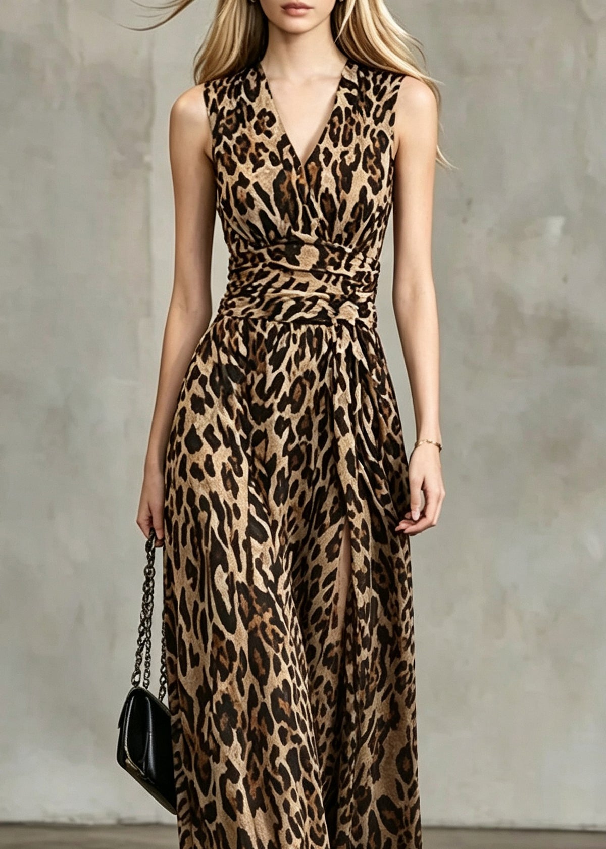 Elegant Leopard V Neck Tunic Maxi Dresses Summer