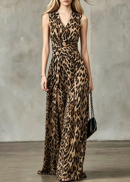 Elegant Leopard V Neck Tunic Maxi Dresses Summer