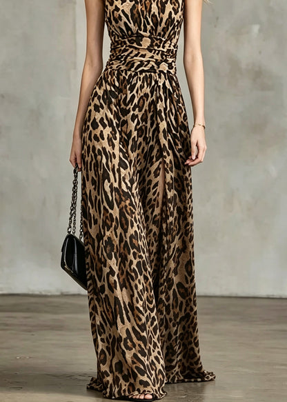 Elegant Leopard V Neck Tunic Maxi Dresses Summer
